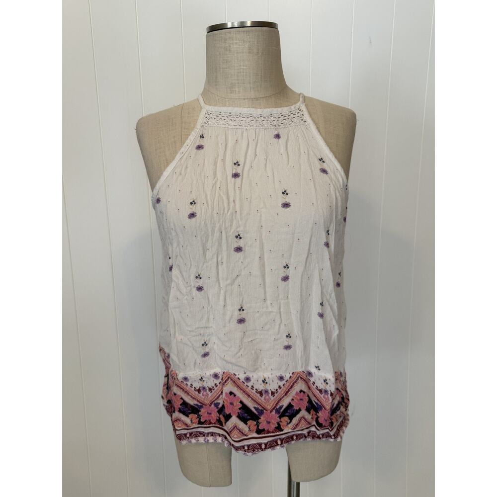 Mudd Tank Top Womens Large Boho Floral Embroidered Crochet Trim Summer Festival